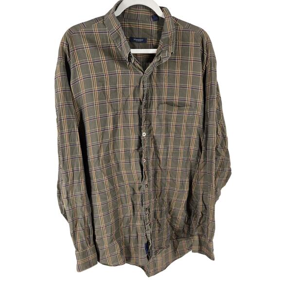 Burberry London Men XL Army Green Check Plaid Button Preppy Casual Quiet Luxury - Picture 2 of 8